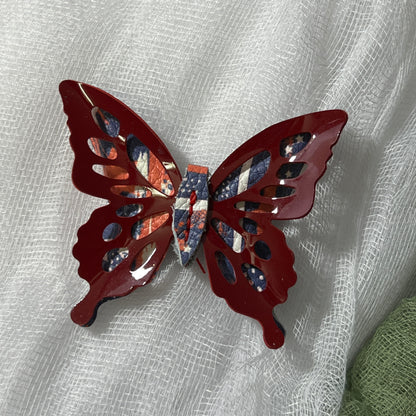 Red White Blue Leather Butterfly Clips