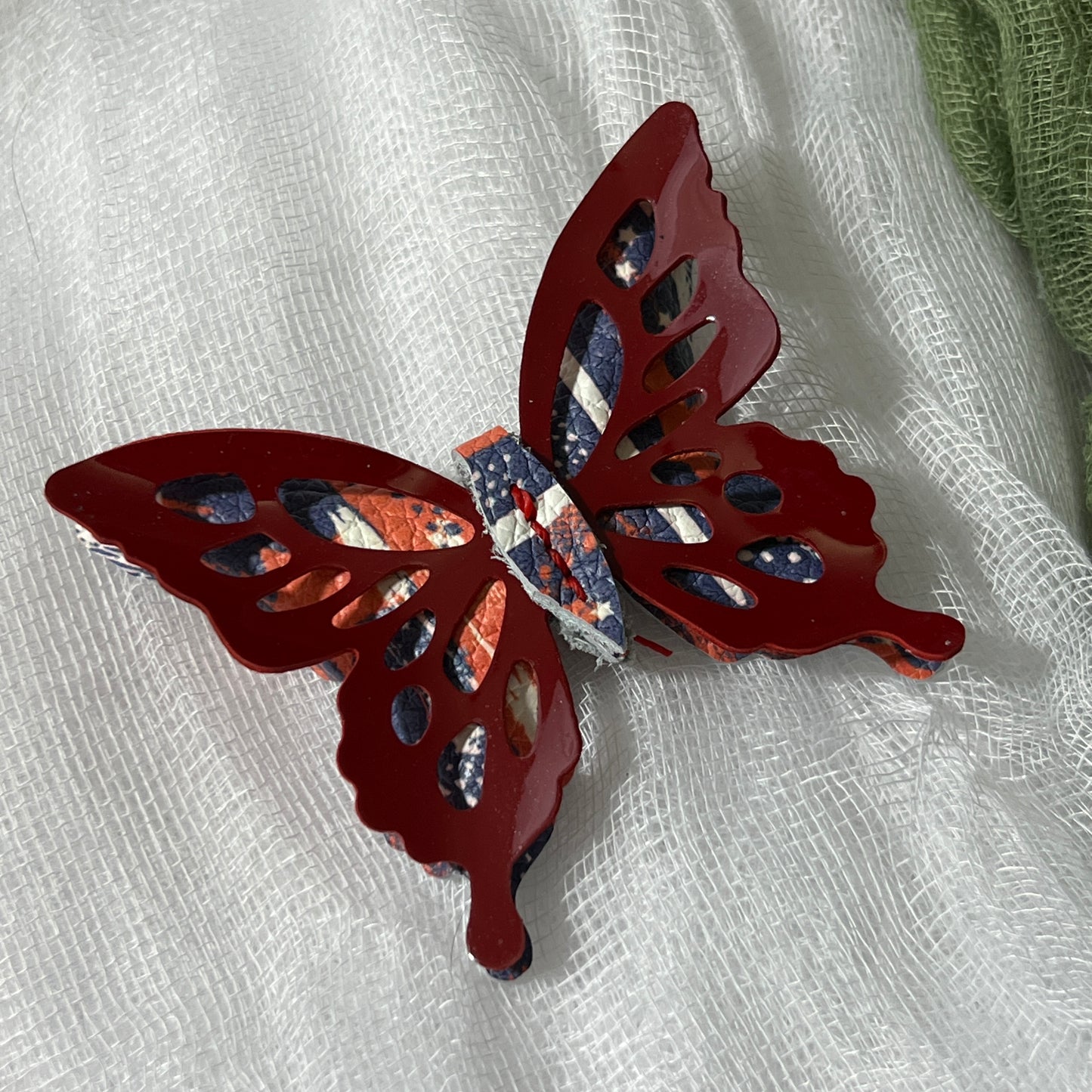 Red White Blue Leather Butterfly Clips