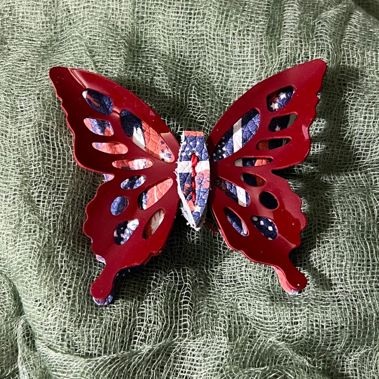 Red White Blue Leather Butterfly Clips