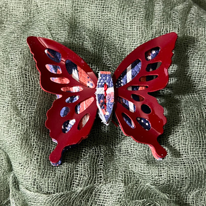 Red White Blue Leather Butterfly Clips
