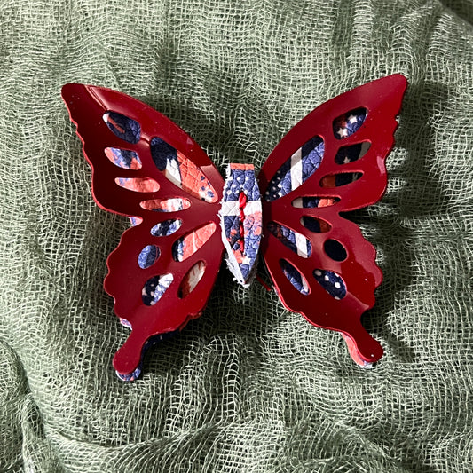 Red White Blue Leather Butterfly Clips